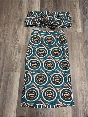 Ashro Graphic Swirl Cotton Midi Skirt & Flexible Wired Multi-Way Scarf Set 6